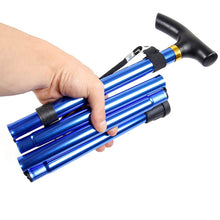 Portable and adjustable walking cane with comfortable T handles, easy to fold.